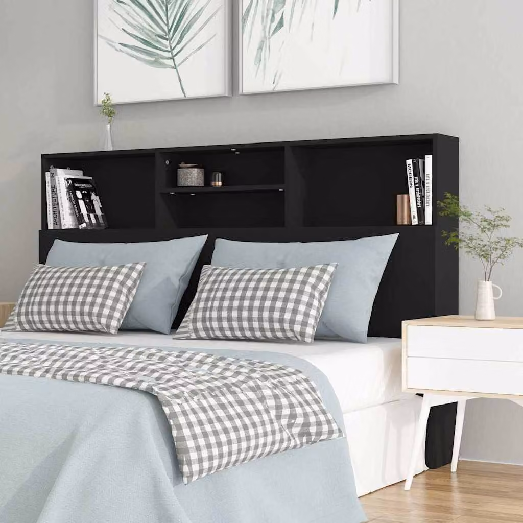 Testiera con contenitore e ripiano integrato vidaXL, colore nero, L 160 cm x P 19 cm x H 103,5 cm – 1