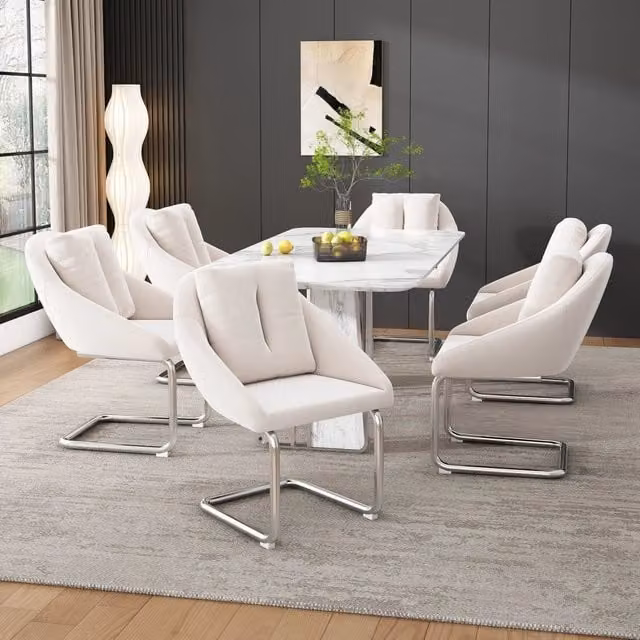 Sedie da pranzo girevoli, 6 pezzi in velluto beige con design ergonomico e struttura in metallo, stile moderno