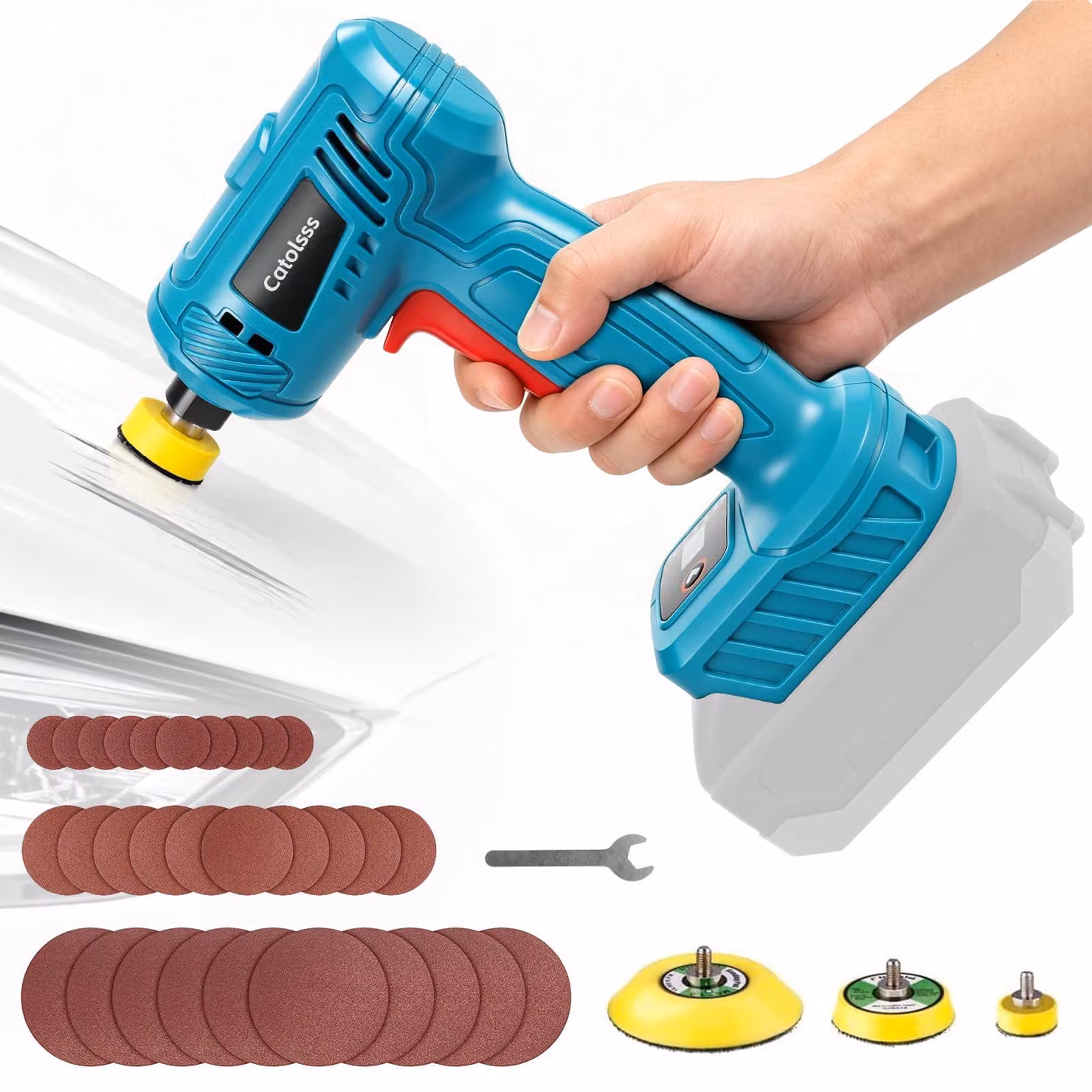 Smerigliatrice angolare, alimentata ad aria compressa, compatibile con batterie da 18 V, con 6 velocità, morsetti di serraggio da 25/50/75 mm, set di dischi abrasivi da 120 pezzi, smerigliatrice mini ad aria compressa per taglio e smerigliatura