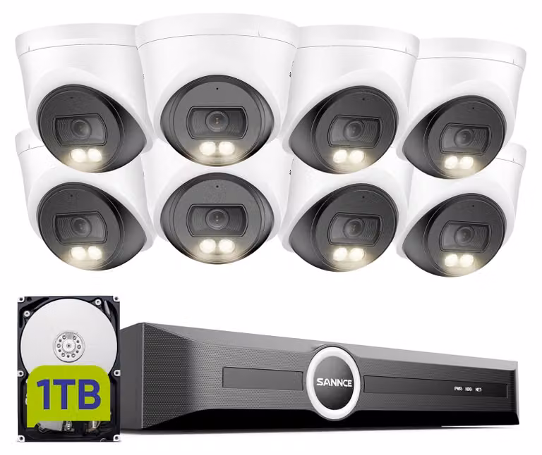 Kit di telecamere di sicurezza 2K PoE con 8 unità e 1TB di spazio di archiviazione, per uso interno ed esterno, con visione notturna a colori