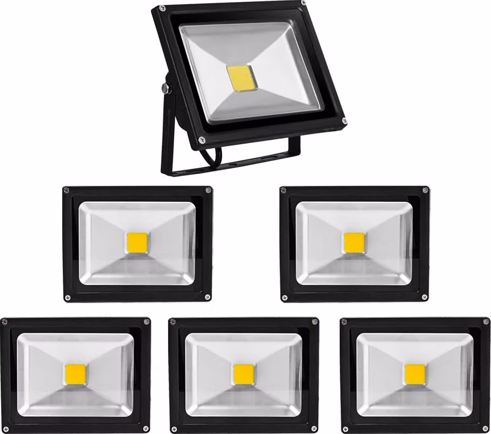 Greenmigo 6x 20W Proiettore a LED bianco freddo, corpo in alluminio nero, IP65, lampada a LED impermeabile, applique, illuminazione diffusa, illuminazione da esterno, lampada da giardino a LED, faretto da esterno