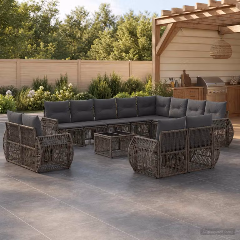 Set Divano da Giardino vidaXL 13 pz a forma di U in Polyrattan Grigio e Antracite con Cuscini e Tavolino