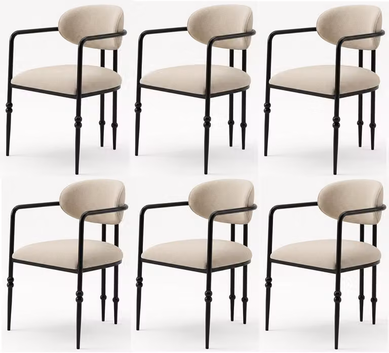 Set di sedie beige, composto da 6 sedie da pranzo con imbottitura morbida
