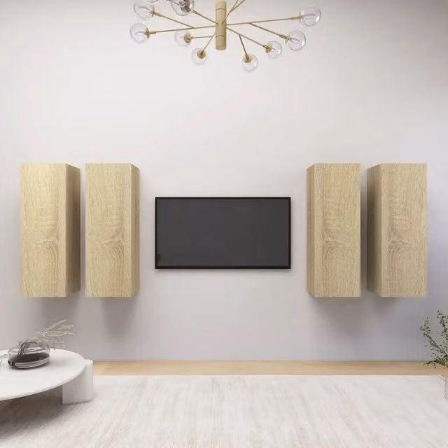 Set di mobili TV da 4 pezzi vidaXL in legno multistrato color rovere, stile moderno per il tuo soggiorno, L/P/H: 30,5 x 30 x 90 cm – 1