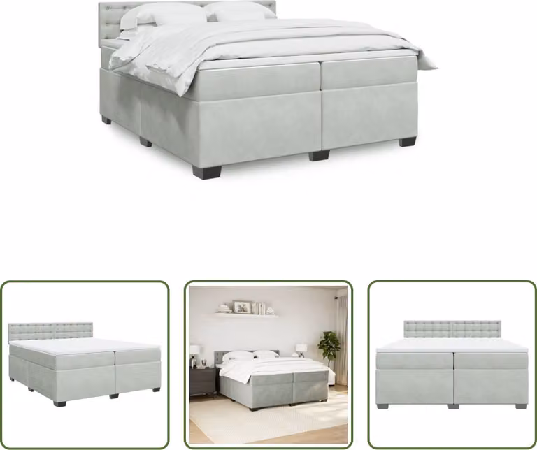 The Living Store Letto a molle con materasso grigio chiaro 200x200 cm in velluto