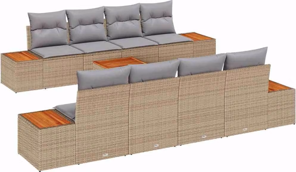Set Divano da Giardino 9 pcs Beige Poly Rattan