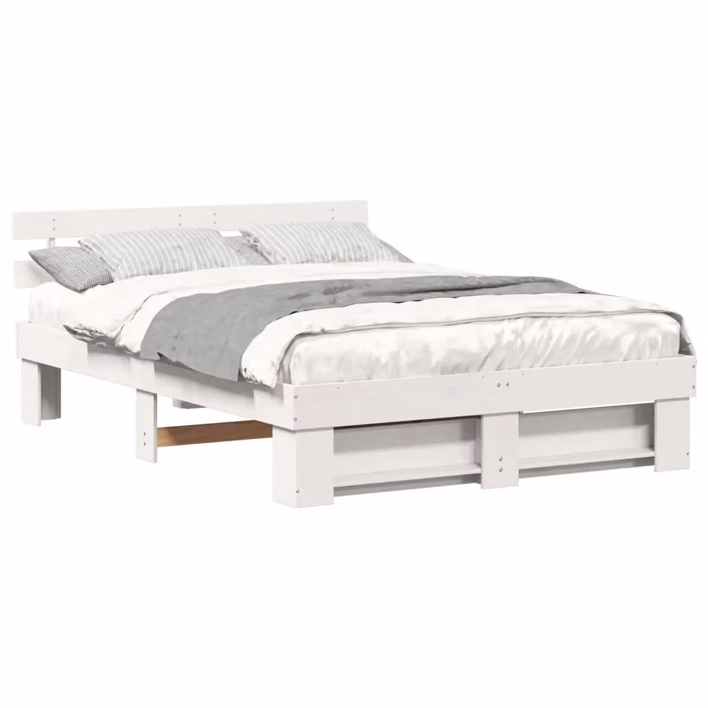 Struttura del letto moderna vidaXL in pino massello bianco L 150 x P 200 cm – 2