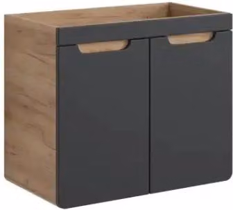 Mobile sottolavabo Meublorama moderno sospeso con 2 ante in finitura rovere e grigio antracite per bagno