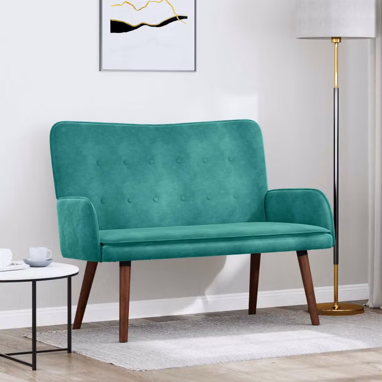 Divano a 2 posti moderno vidaXL in velluto turchese L: 115 cm, P: 61 cm, H: 87 cm