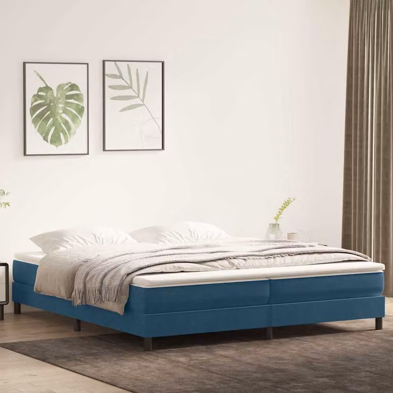Letto a molle vidaXL in velluto blu scuro con doghe in legno L: 203 cm, P: 213 cm