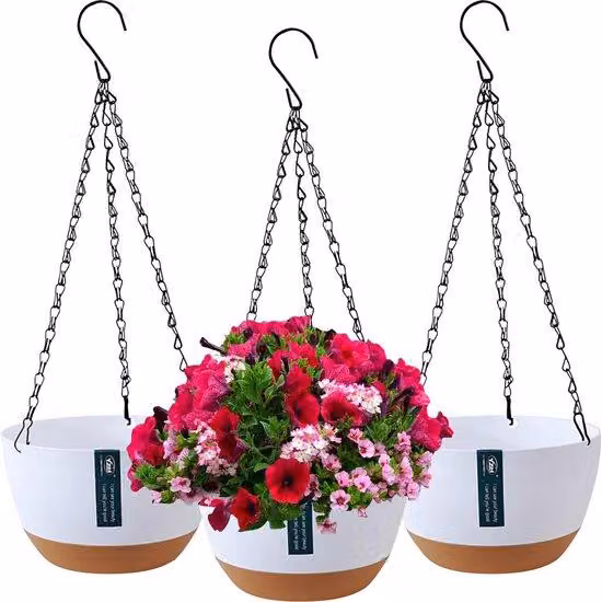 Set di 3 vasi sospesi, vasi sospesi per interni ed esterni, vasi con fori di drenaggio e sottovaso rimovibile, vasi sospesi per casa, giardino e balcone.