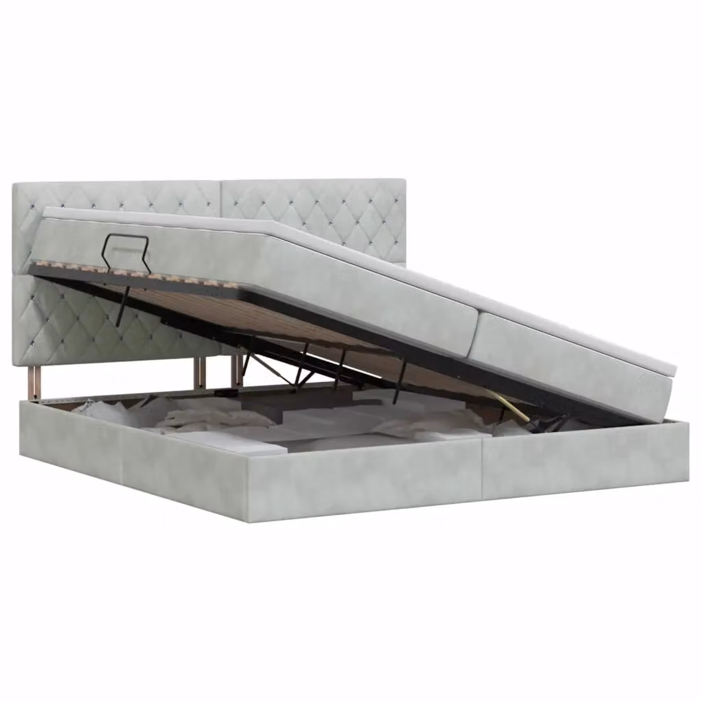 Letto matrimoniale con contenitore e materasso vidaXL in tessuto grigio, L/P/H: 200 x 200 x 140 cm – 2