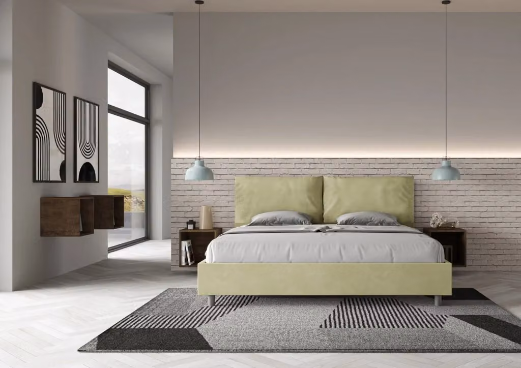 Letto matrimoniale contenitore BS COM imbottito in microfibra verde L/P/H: 180 x 200 x 212 cm – 2