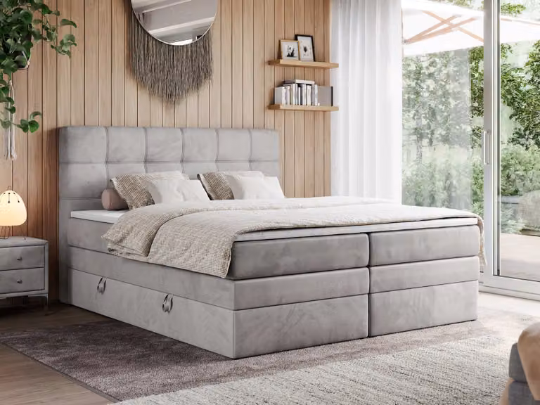 Letto boxspring, letto imbottito, letto, camera da letto - ERNI-KING - 160 x 200 cm - Grigio chiaro - H4