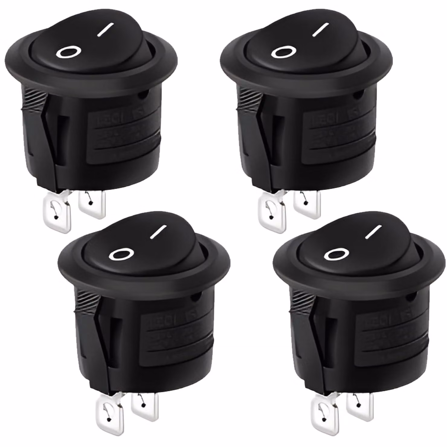 Interruttore a levetta, rotondo, 2 poli, on/off, 20 mm, set da 4, 6 A, 250 V AC, 12 V DC