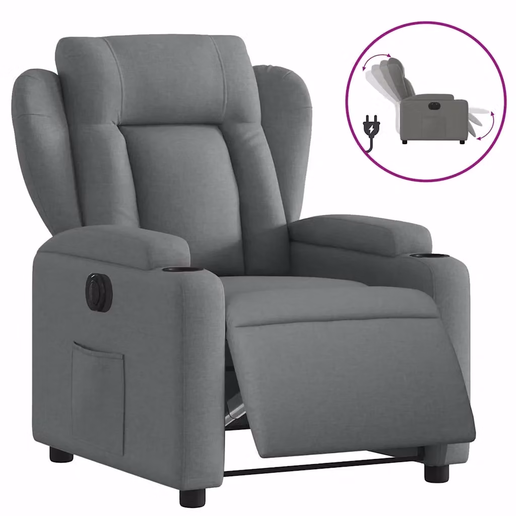 Poltrona Reclinabile Elettrica vidaXL in Tessuto Grigio con Braccioli e Funzione Auto-Return – 2