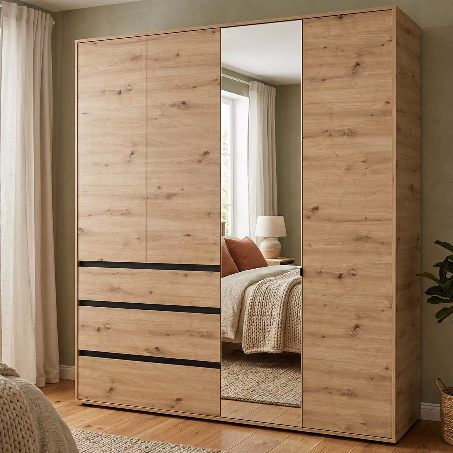 Rifreddoo - Guardaroba Grande, 183x211h cm Marrone Rovere Nodi, 4 Ripiani