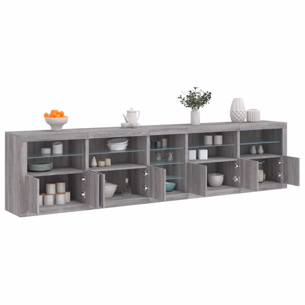 Credenza moderna vidaXL con luci LED Grigio Sonoma L: 283 cm, P: 37 cm, H: 67 cm