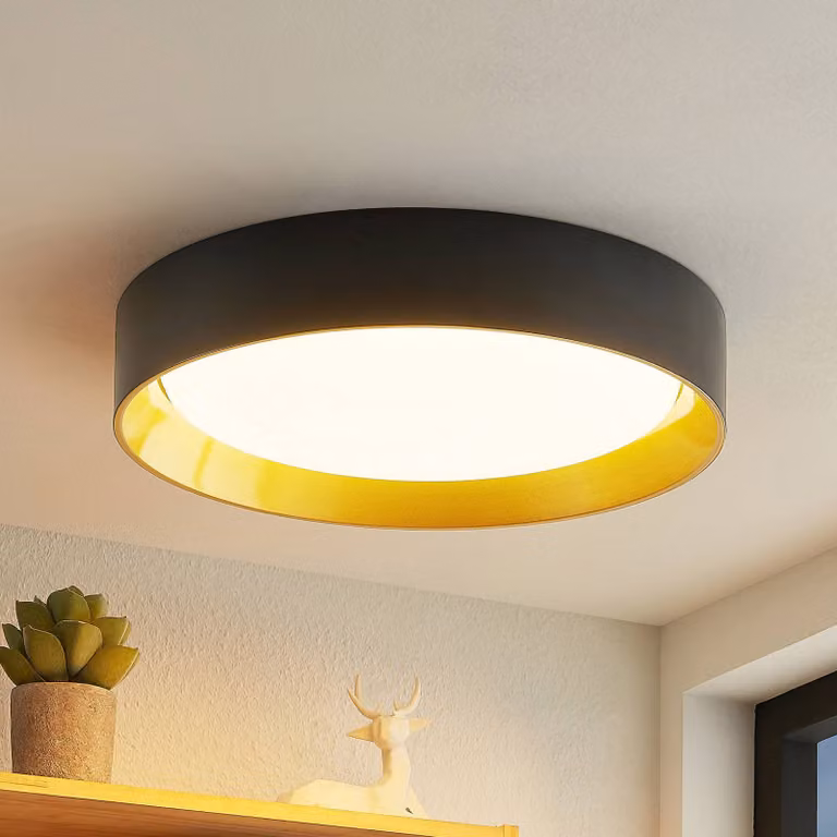 Plafoniera a LED Kambia Lindby, Nero, Soggiorno / Sala da pranzo, Alluminio, Moderno, Plafoniera LED