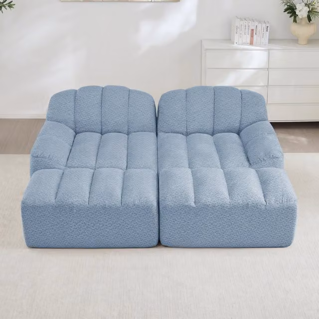 Divano modulare angolare con 2 ottomani, seduta ergonomica e schiuma 32d per soggiorno, in pile granulato blu