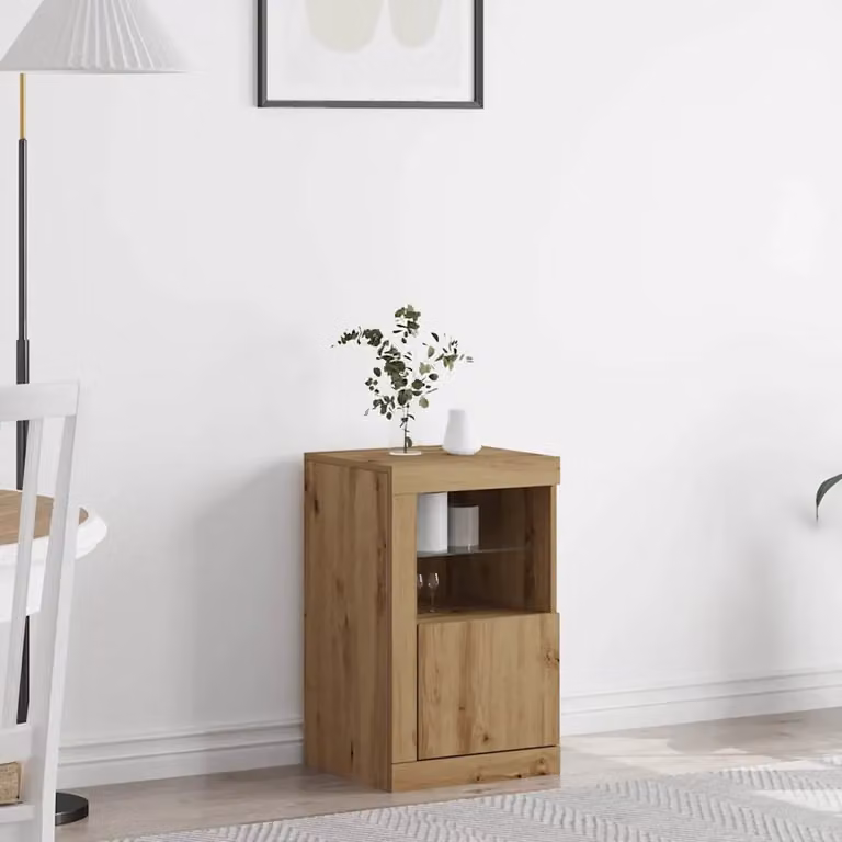 Madia moderna vidaXL con illuminazione LED in legno e vetro, colore marrone, L: 41 cm, P: 37 cm, H: 67 cm