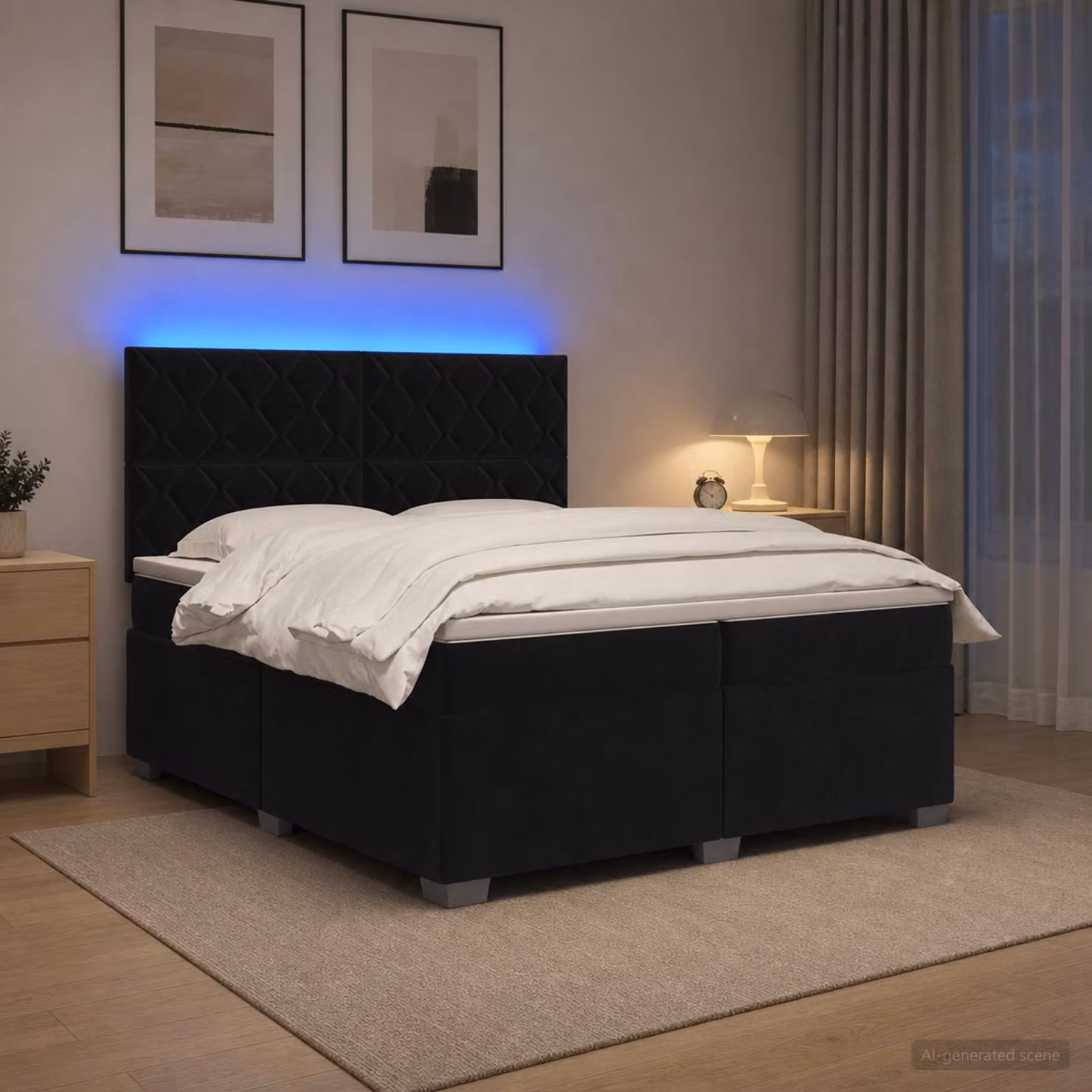 Letto box spring vidaXL con materasso in velluto nero L/P: 200 x 200 cm