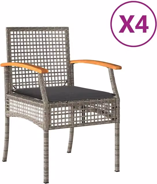 Sedie da Giardino con Cuscini 4 pz | Sedie da Esterno Grigie in Polyrattan e Acacia