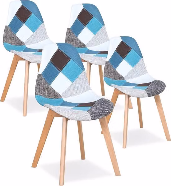 Set di 4 Cuscini in Legno e Tessuto - Blu - Completo di 1 Cuscino in Legno, 3 Cuscini in Tessuto