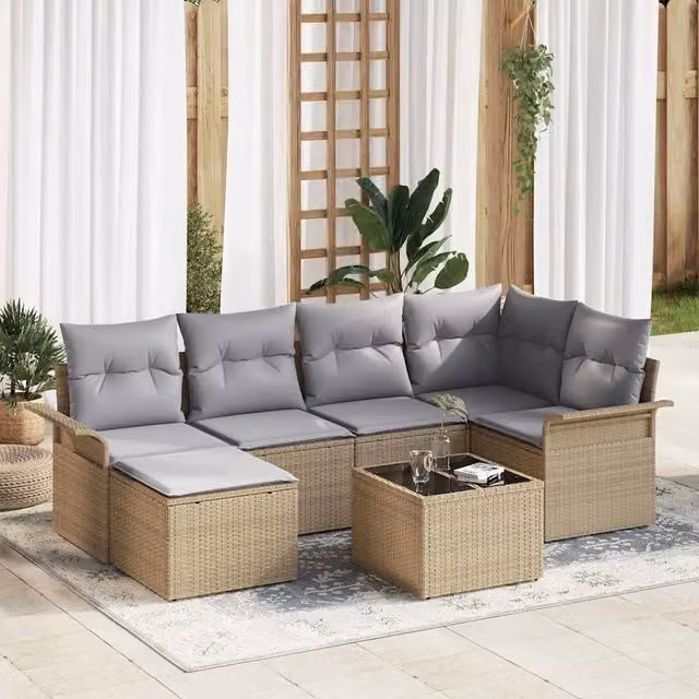 Set Divano da Giardino 7 pz Beige polyrattan 3345440