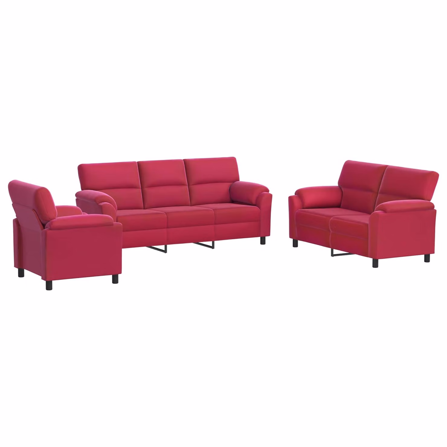Set di divani vidaXL da 3 pezzi in velluto rosso con struttura in metallo per soggiorno