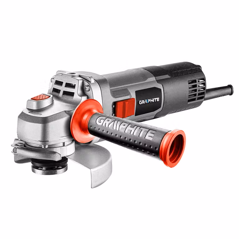 Smerigliatrice angolare GRAPHITE 1600W, alloggiamento stretto, disco 125x22,2 mm, filettatura del mandrino M14, manopola di comando a due livelli, impugnatura laterale a tre livelli, pulsante di blocco dell'interruttore, peso 2,65 kg (11000 giri/min)