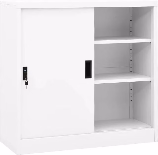 Armadio da ufficio con anta scorrevole serratura 90 x 40 x 90 cm in acciaio bianco 02_0046810