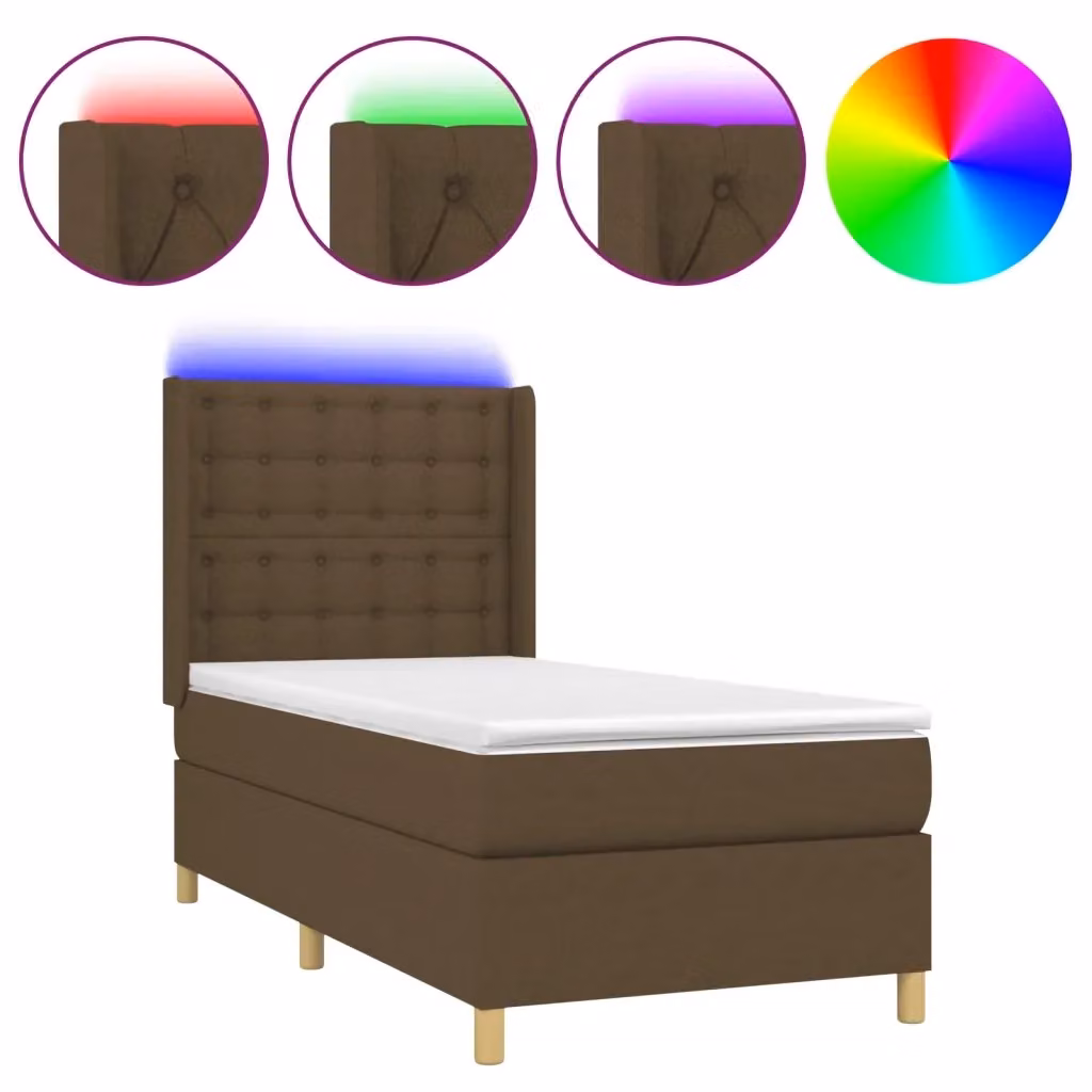 Letto con Materasso a Molle e Illuminazione LED vidaXL in Tessuto Marrone e Bianco L/P/H: 90 x 190 x 33 cm – 2