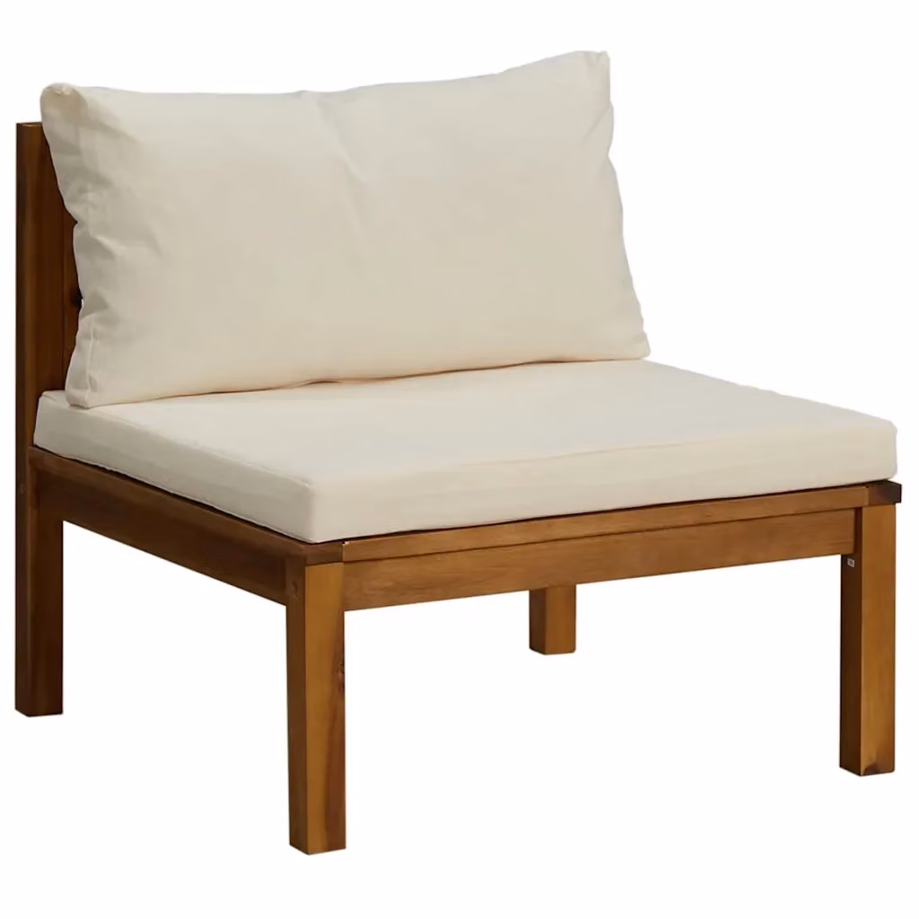 Divano Centrale Modulare Design Mania in Legno di Acacia con Cuscini Bianco e Beige – 2