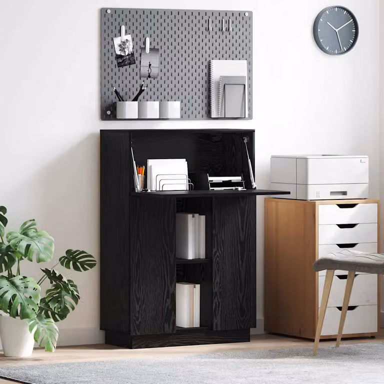 Scrivania moderna vidaXL in rovere nero e MDF con finitura opaca, L/P/H: 71,5 x 31,5 x 106,5 cm