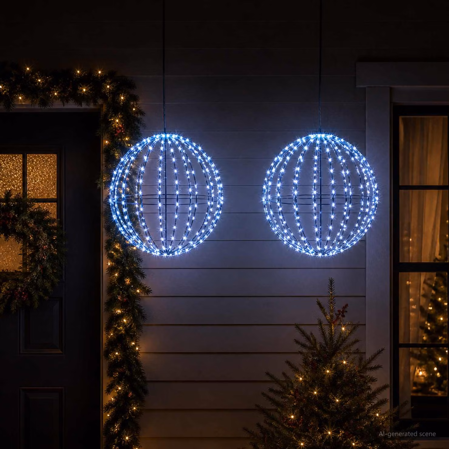 vidaXL Luce a punta di Natale 2 pz 192 LED Blu Diametro 30 x 32 cm