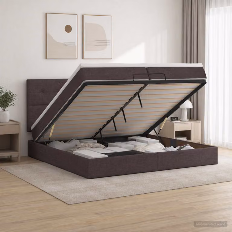 Letto ottomano con materasso vidaXL in tessuto marrone scuro L/P/H: 200 x 200 x 140 cm