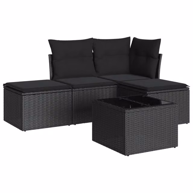 Set Divani da Giardino 5 pz | Set Salotto da Giardino con Cuscini in Polyrattan Nero