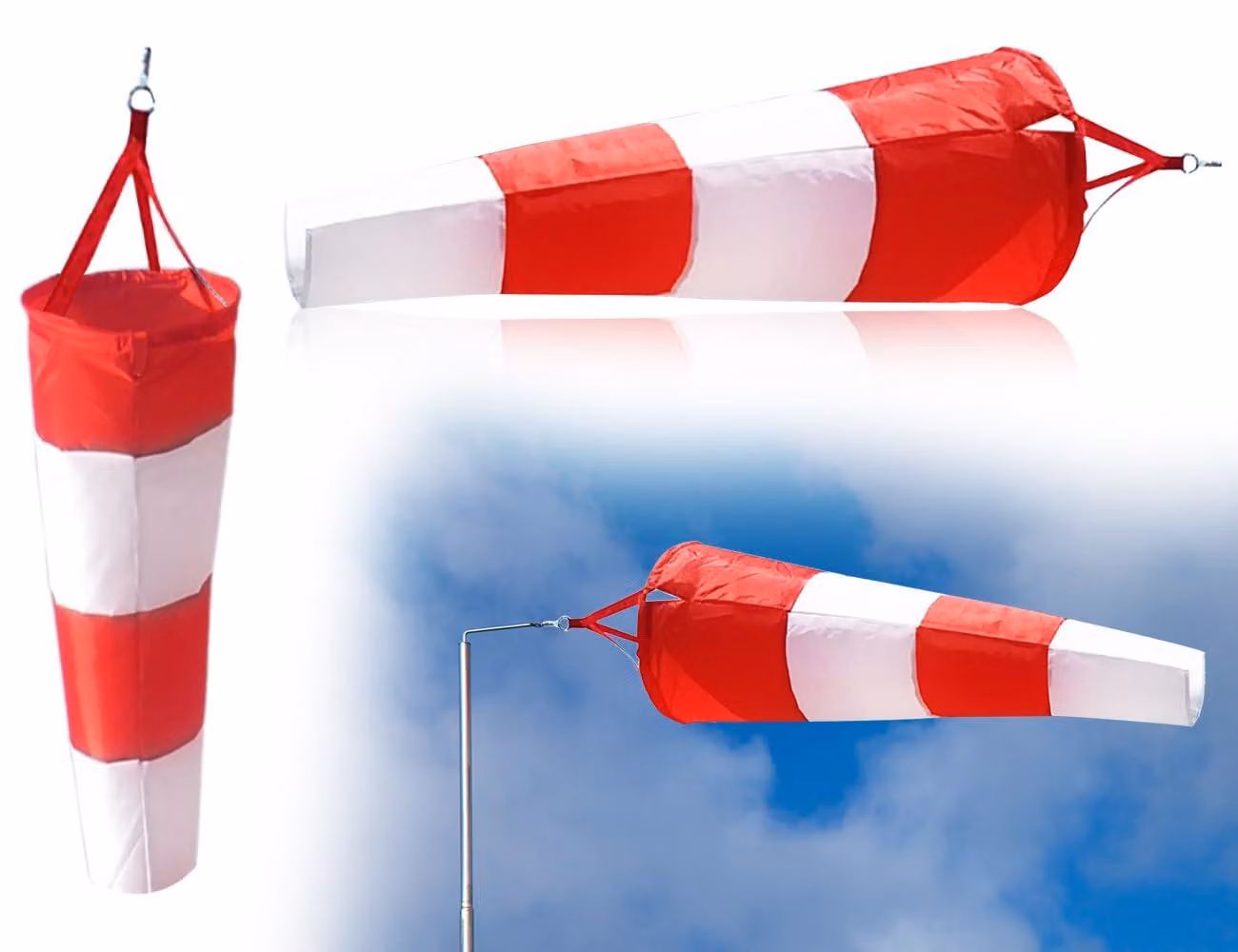 Sacchetto per il vento, 80 cm, rosso e bianco, in poliestere, con indicatore della direzione del vento