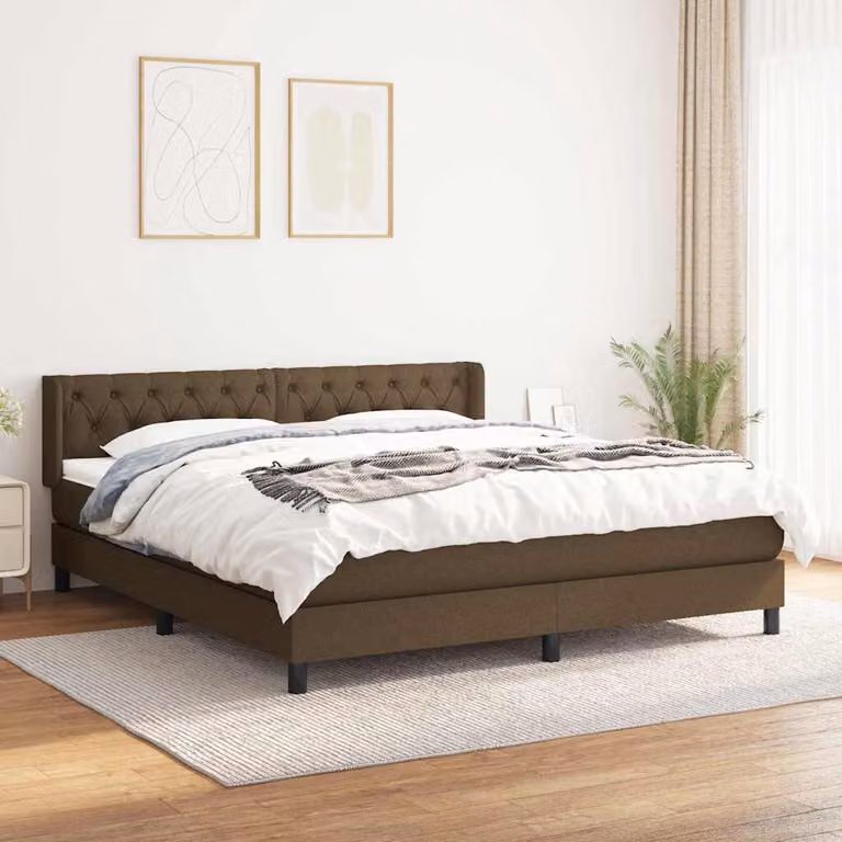 vidaXL Giroletto a Molle con Materasso in Tessuto Marrone e Bianco L/P/H: 160 x 200 x 88 cm