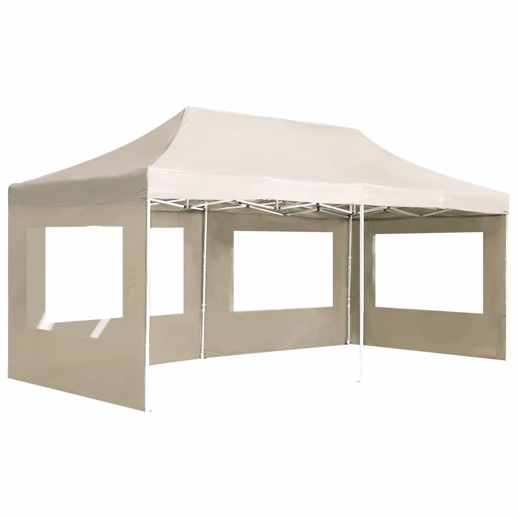 Gazebo Professionale Pieghevole Alluminio con Pareti 6x3m Crema