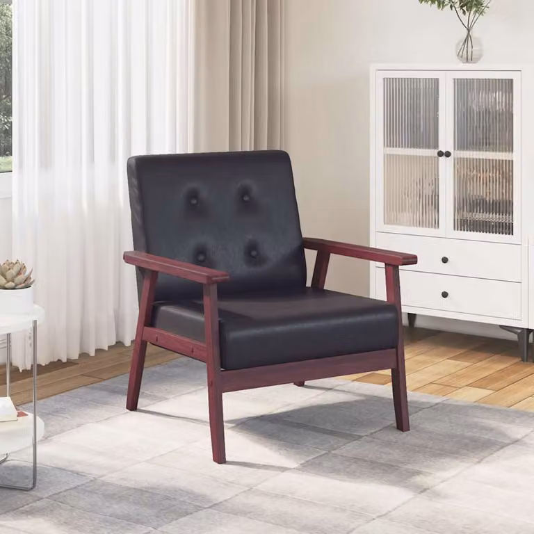 Poltrona retro nera in similpelle con struttura in legno e braccioli vidaXL