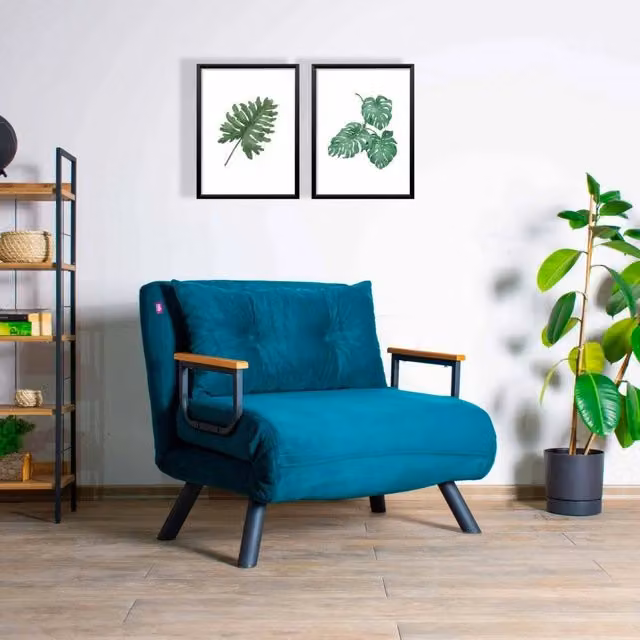 Poltroncina Reclinabile Keoni DMORA Verde Acqua con Braccioli e Struttura in Metallo L: 60 cm, P: 78 cm, H: 78 cm – 1