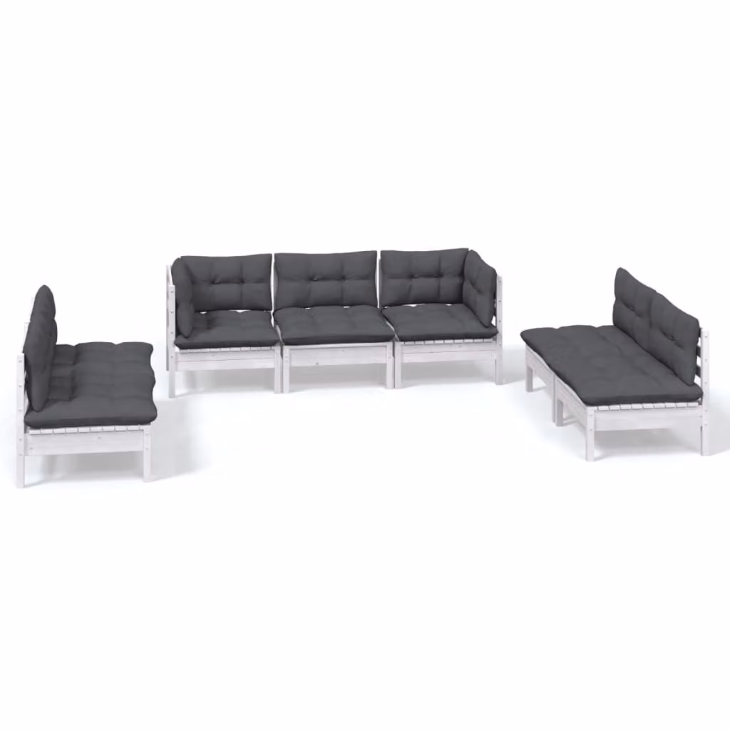 Set Salotto da Giardino 7pz con Cuscini Legno Massello di Pino