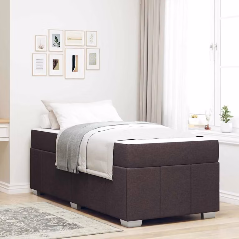 Struttura del letto imbottita vidaXL in tessuto e legno, L 100 x P 200 cm, Marrone Scuro