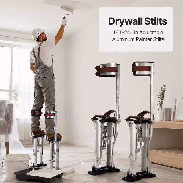 Trampoli Per Cartongesso, Altezza Regolabile 409-613 Mm, Trampoli Da Lavoro Per Pittori, Portata Massima 103 Kg, Piedini In Gomma Antiscivolo, Doppio Ammortizzatore A Molla, Cinghie Regolabili