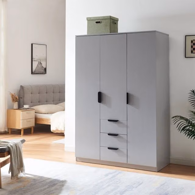 Armadio Guardaroba Eiselfing en.casa Grigio con Cassetti e Scomparti H: 176 cm, L: 120 cm, P: 52 cm