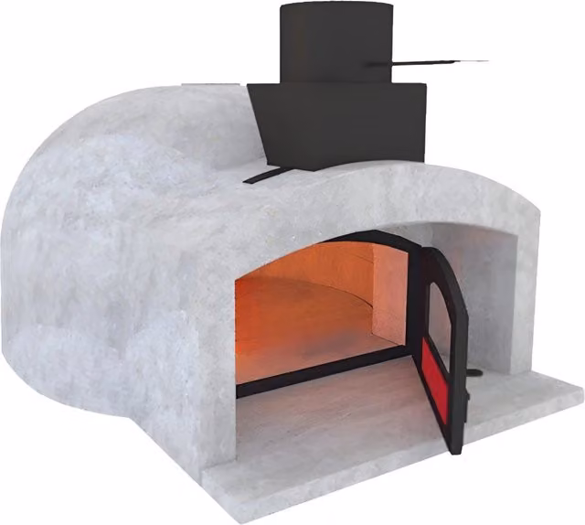 Forno a legna artigianale in ceramica bianca con cottura diretta, diametro: 80 cm