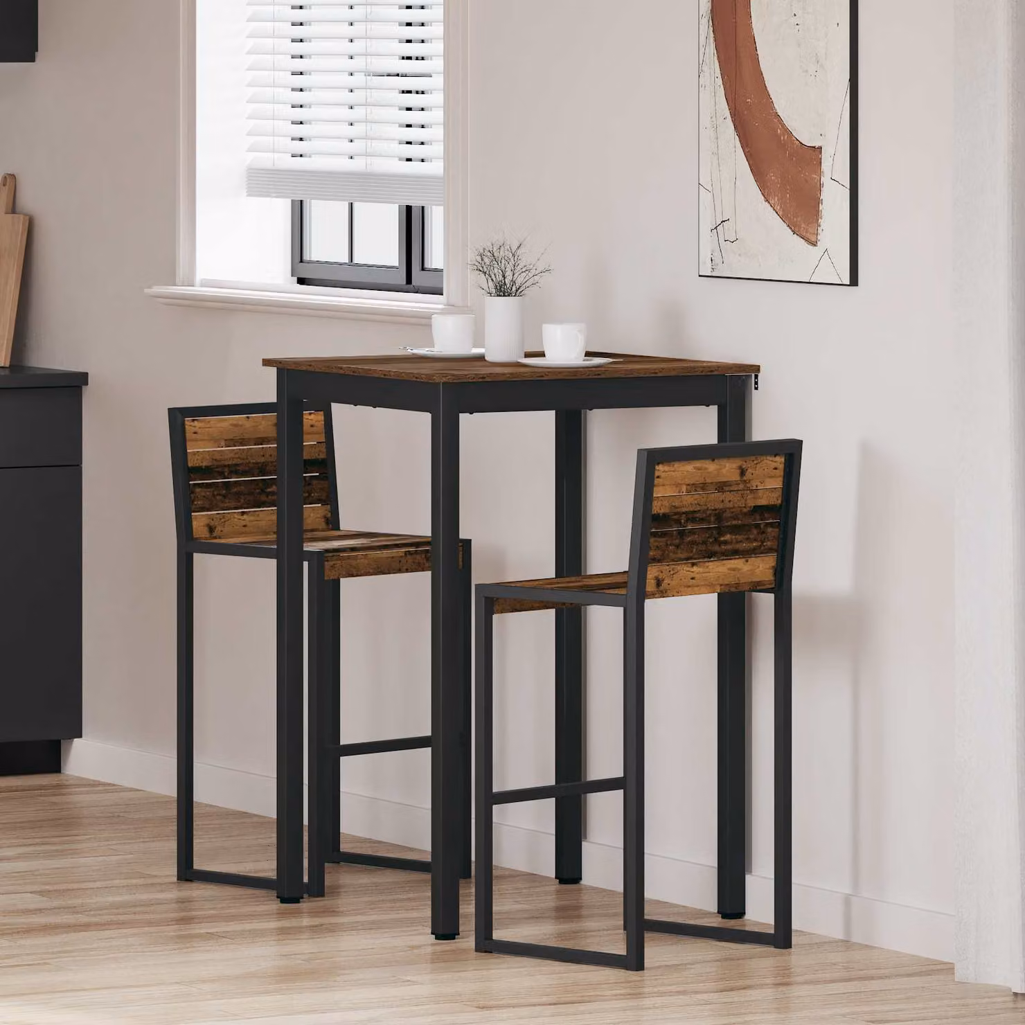 vidaXL Tavolo Bar Moderno Quadrato in Legno e Metallo, Colore Nero e Marrone, L/P/H: 70 x 70 x 105 cm