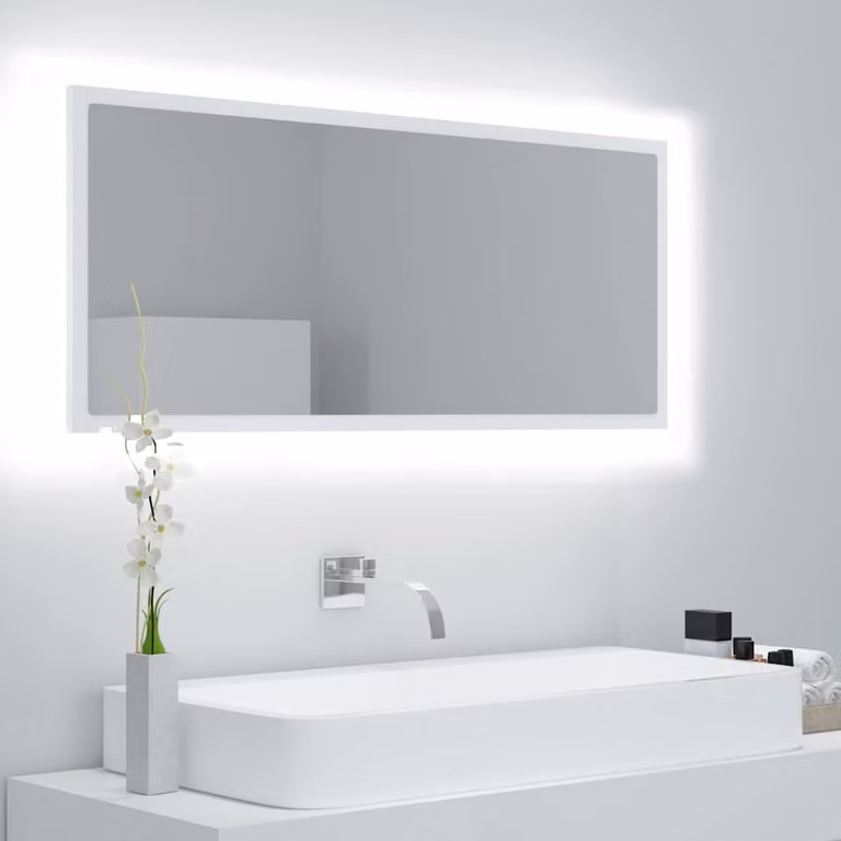 Specchio da bagno moderno vidaXL con LED bianco, L 100 cm x P 8,5 cm x H 37 cm